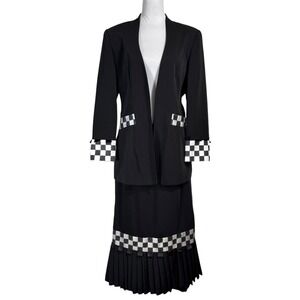 Proverb Vintage Jacket Midi Skirt Suit Set Size 14 Black Checkerboard Statement